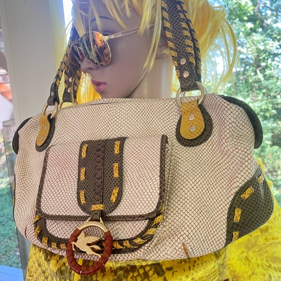 Etro Snakeskin Cream and Brown Shoulder Bag with Intricate Design - Picture 1 of 11